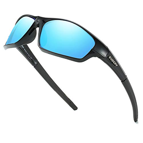 DUBERY Sport Polarized Sunglasses for Men UV Protection Driving Fishing Sun Glasses D620, Black/Blue