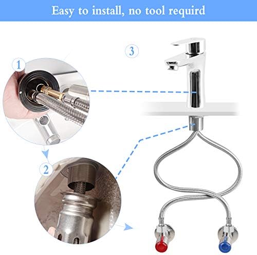 Huayue 4 Packs Monobloc Flexible Tap Connectors, M10 x 1/2 BSP x 500mm Stainless Steel Braided Flexi Water Hose Flexible Pipe Connection Hose Extension for Basin, Kitchen Taps