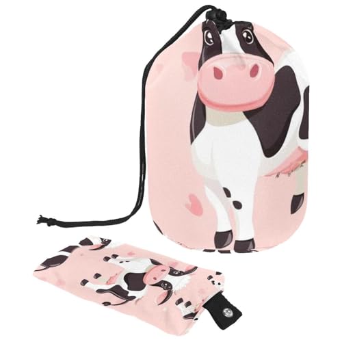 Borsa cosmetica da viaggio a secchiello da con grande capacità morbida impermeabile portatile con coulisse 2 pezzi rosa piccola mucca divertente Pink Little Funny Cow