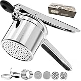 Aphorya Spätzlehobel mit 4 austauschbaren Sieben, Edelstahl Kartoffelpresse abnehmbare und strapazierfähige, professionelle Silikongriff Spätzleschaber für Kartoffelpüree Obstsäfte Gemüsebrei Püree