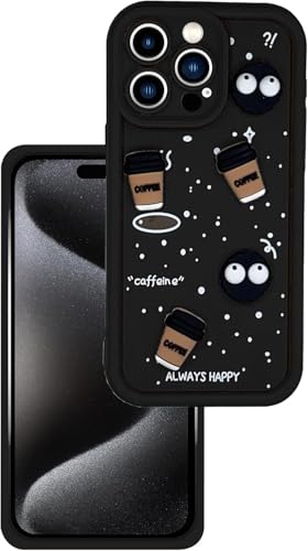Image of GoldKart Back Case Cover Compatible for iPhone 15 Pro Max | Cute Fun Cartoon 3D Ball Coffee Silicone Case | Full Body Protection Back Cover for iPhone 15 Pro Max - Black