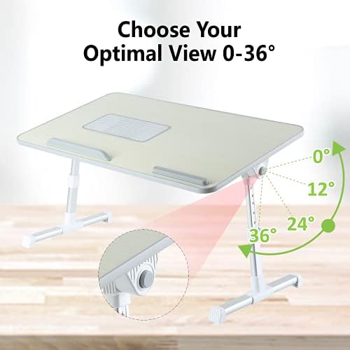 Laptop Table, 8AMTECH Adjustable Laptop Desk with Cooling Fan Foldable Laptop Tray with Legs Bed Table for Laptop Working Reading and Writing Eating in Bed Sofa Couch Floor (Medium, Wood)