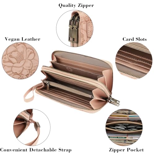 Image of GAEKEAO RFID Leather Wristlet Wallet for Women with Grip Strap