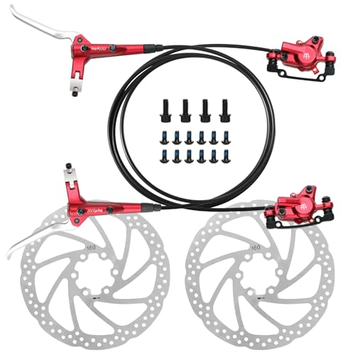 2-Pistons MTB Disc Brake Set Hydraulic Disc Brake Kit Left Rear Right Front with 160mm Rotors Aluminum Alloy Hydraulic Brake Fit for Mountain Bike E-Bike Fat Bike (Red)