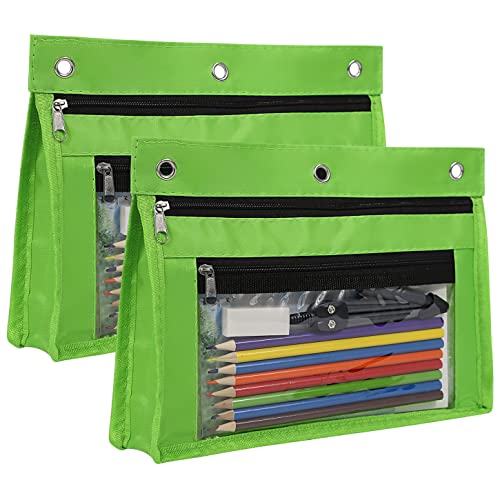 YoeeJob 2 Pack Expandable Pencil Pouches for 3 Ring Binders, Green