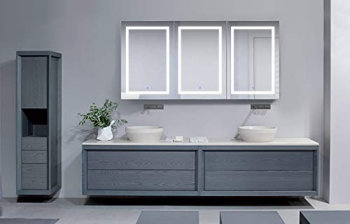 Krugg Led Medicine Cabinet 72 Inch X 36 Inch | Recessed Or Surface Mount Mirror Cabinet W/Dimmer & Defogger + 3X Makeup Mirror Inside & Outlet + Usb(Left Right Right) #TOP6