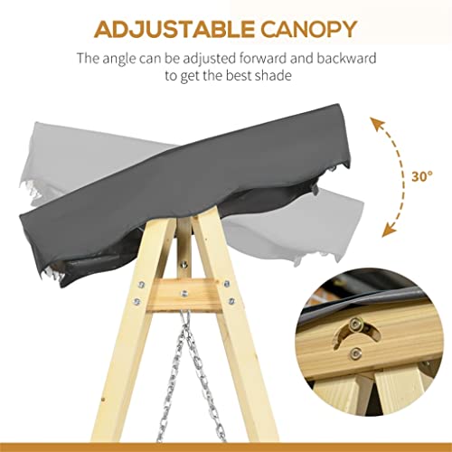 Aflhyjk Wooden Porch Swing Bench, 2-Seater Outdoor Swing Glider With Adjustable Canopy, Adjustable Hanging Chains For Garden #TOP4