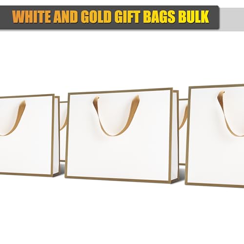 YUEYANG Large White Gold Gift Bags with Ribbon Handles,20Pcs 12.5"x4.5"x11"White and Gold Gift Bags Bulk,Large Gift Bags,Party Favor Bags,Shopping Bags by YUEYANG - Image 5