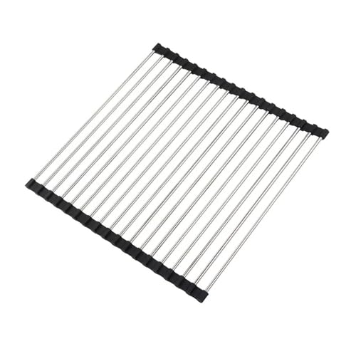 Genérico Escurridor Enrollable Escurridor de Platos Plegable Acero Inoxidable, Estante Enrollable for secar, Soporte for Fregadero Cocina, Organizador, Cuenco, vajilla, Almacenamiento(Black-37x30cm)
