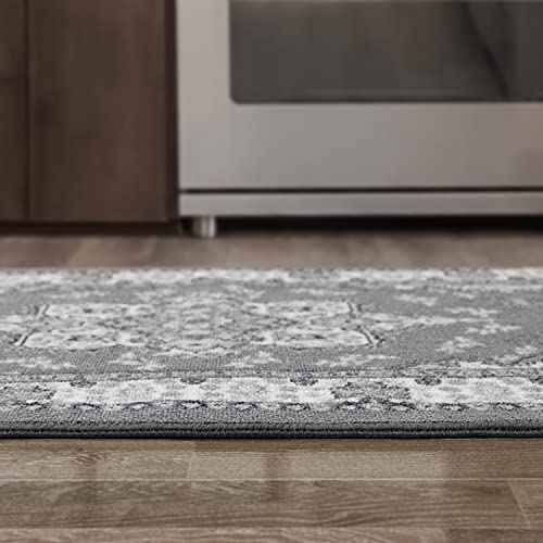 Antep Rugs Alfombras Oriental Traditional 2X7 Non-Skid (Non-Slip) Low Profile Pile Rubber Backing Indoor Runner Rugs (Gray, 2' X 7') #TOP6