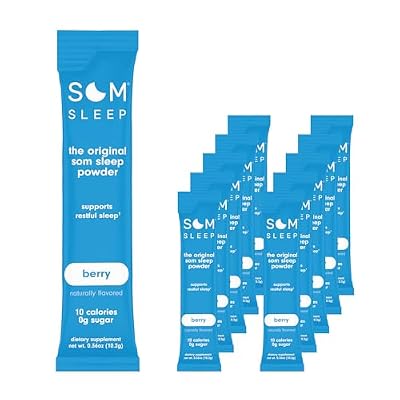 Som Sleep, Calm Sleep Nighttime Powder Drink Mix, Melatonin 3mg, Magnesium, Vitamin B6, L-Theanine & GABA Vegan, Zero Sugar Berry, 10-Pack