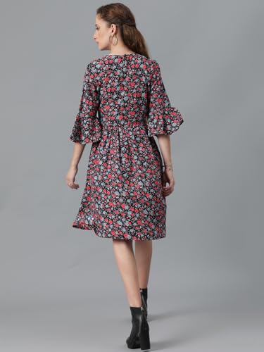 Image of KOTTY Women's Polyester Blend Fit and Flare Knee-Length Dress