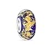 Murano Verre .925 Sterling Silver Core Purple Translucent Gold Foil Metallic Spacer Charm Bead Fits European Bracelet For Women Teen