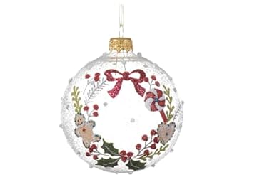 Selezione Cartoleria Varzi Dal 1956 Pallina Albero Di Natale Agrifoglio Con Bacche E Omino Di Marzapane In Vetro Trasparente