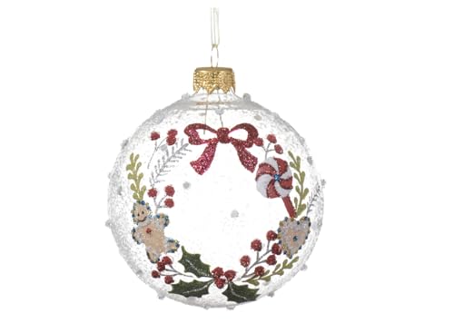 Selezione Cartoleria Varzi Dal 1956 Pallina Albero Di Natale Agrifoglio Con Bacche E Omino Di Marzapane In Vetro Trasparente