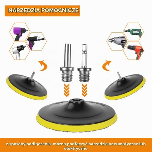 URAQT Wełniana podkładka do polerowania, 5PCS 180mm Zestaw wełny do polerowania samochodu z samoprzylepnym dyskiem i adapterem gwintu, do czyszczenia i polerowania samochodu (180mm)