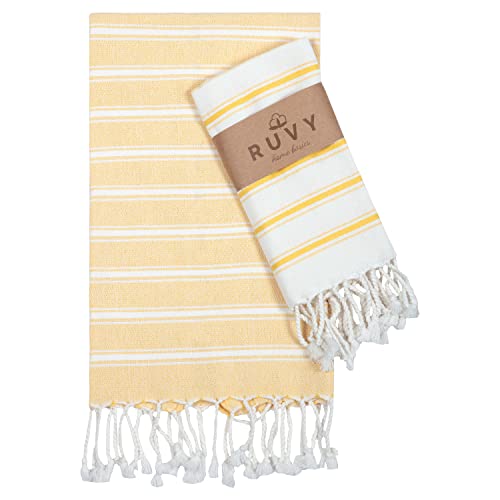 Ruvy Home Basics Turkish Hand Towels for Bathroom Set of 2 | 18"x40", Cotton | Decorative Towel for Bathroom, Kitchen, Dishcloth, Tea, Yoga, Face, Gym - Yellow