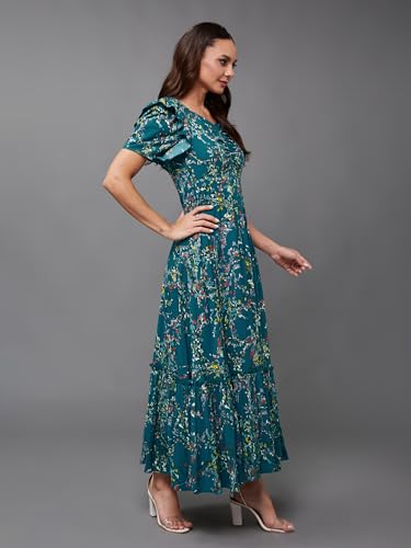 Image of Miss Chase Women's Round Neck Sleeveless Polyester Ruffled Knee- Length Dress