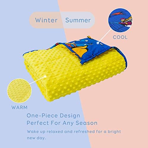 BUZIO Weighted Blanket 1.3 kg for Kids, Ultra Cozy Minky Dotted and Cotton Sided with Cartoon Patterns, Heavy Blanket Great for Calming and Sleeping, 90x120 cm, Blue Superman