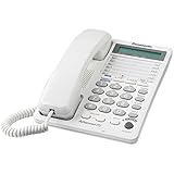 Panasonic 2-Line Integrated Corded Telephone System with 16-Digit LCD, Speakerphone, Clock, Hearing Aid Compatibility and 3-Way Conferencing - KX-TS208W (White)