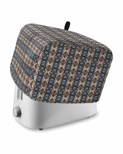 Vintage Boho Toaster Cover 2 Slice, Farmhous Country Ethnic Abstract Geometric Dustproof Bread Machine Oven Cover with Storage Pockets, Fits Most Kitchen Toasters Protector
