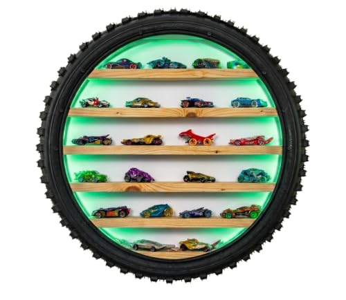 Image of Wooden Wall Shelf Display Rack for 1:64 Scale Die-Cast Cars, Green