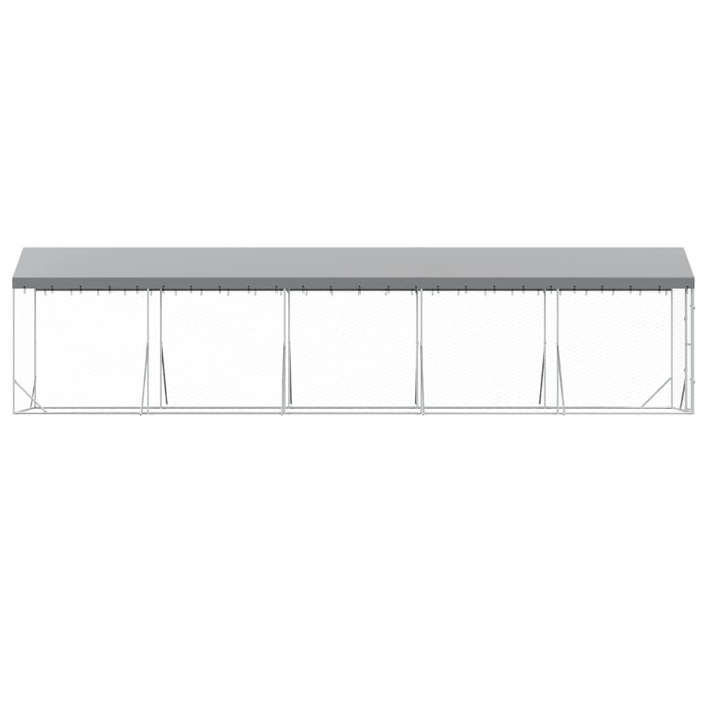 Perrera para perros con techo de acero galvanizado plateado, 2 x 10 x 2,5 m, resistente a la intemperie, plegable, con puerta con cierre, ideal para cachorros, jardín, camping, terraza y