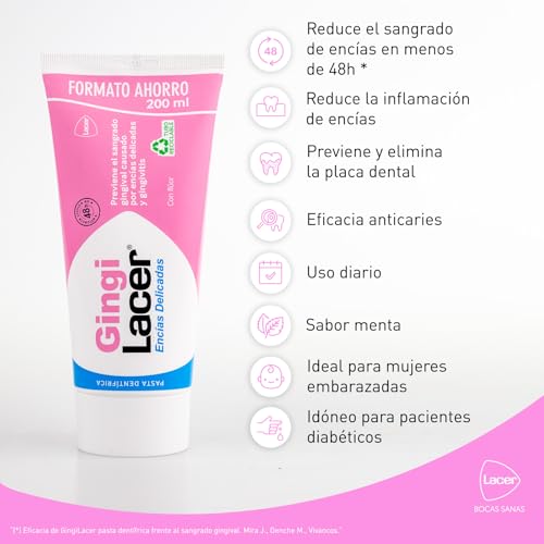LACER GINGI - Pasta de Dientes 200 ml, Previene y Elimina la Placa Dental, Alivia Enfermedad Periododental, Reduce el Sangrado Gingival, Idónea para Pacientes Diabéticos