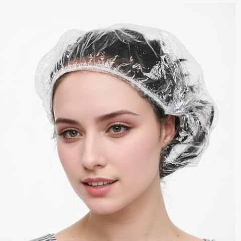 Disposable Shower Caps, Hipifans 100pcs/Set Clear Waterproof Bath Caps for Women, Elastic Plastic Hair Caps for Travel, Hotel, Spa & Salon Use Cover