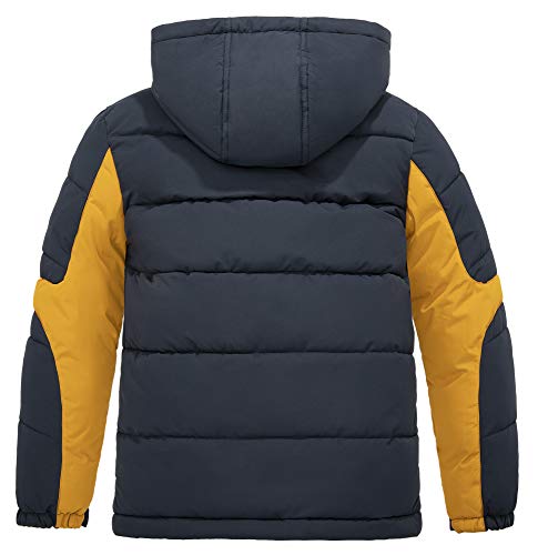 Zshow Boys' Hooded Puffer Jacket Fleece Lined Padded Winter Coat(Navy & Yellow,10-12) #TOP1
