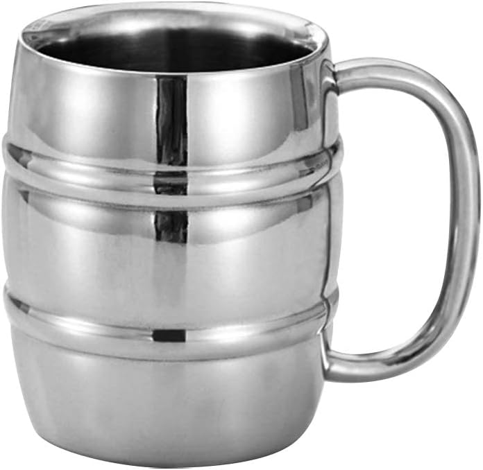 ビールジョッキ コップ マグカップ ダブルステンレス ビール マグカップ 樽型ジョッキ 飲料 コーヒー 紅茶 二重