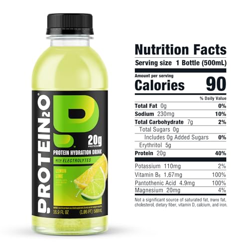 Image of Protein2o 20g Whey Protein Isolate Hydration Drink, 350mg of Electrolytes, Vitamins B5 & B6, Sugar Free, Lemon Lime, 16.9 oz Bottle (12 Count)