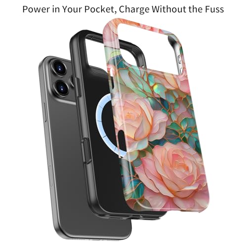 DEENAKIN for iPhone 17 Pro Max Case Cute - Wireless Charging Compatible - Dual-Layer Soft Silicone + Hard Shell Stylish Wildflower Design - Chic Phone Cover for Women - Blooming Pink Rose by DEENAKIN - Image 3
