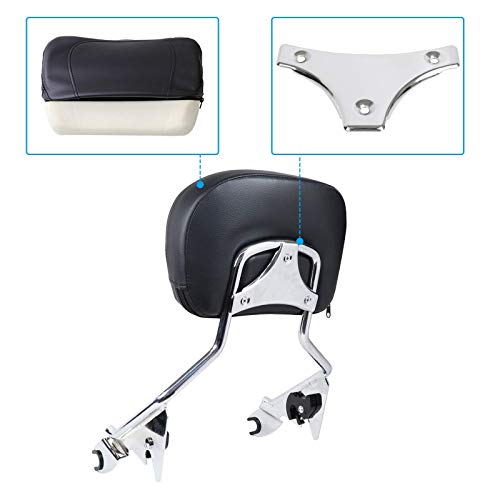 DSISIMO Chrome Detachable Upright Passenger Backrest Sissy Bar With Pad Compatible With Touring Road King Electra Glide Road Glide Street Glide FLHR FLHX FLHT FLTR 2009-2020