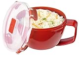 Sistema Miska do makaronu w kuchence mikrofalowej, 2 sztuki, nie zawierają BPA, nadają się do mycia w zmywarce, 940 ml – czerwona/przezroczysta