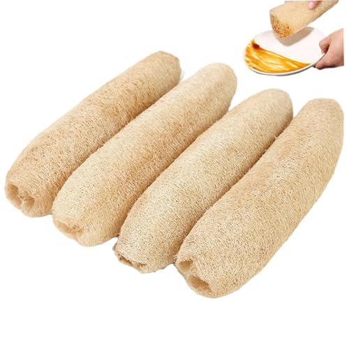 4 Stück natürlicher Luffa-Schwamm, biologisch abbaubar für Bade- und Duschgeschirr