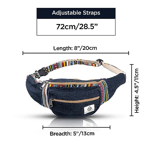 Miniatura 2 de Freakmandu Cáñamo Riñonera Fanny Pack Estilo Bohemio Paquete De Cintura Cadera Bolsa Para De Viajar Senderismo Correr Trotar, Azure
