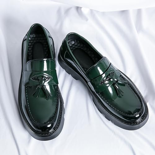 Men's Tassel Lug Sole Slip-on Platform Loafers,Fashion Patent Leather Round Toe Low Top Non-Slip Business Dress Shoes for Party Dating Prom2