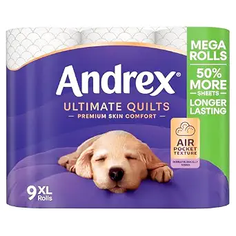 Andrex Ultimate Quilts Toilet Tissue 9 Mega Rolls, Air Pocket Technology for Soft, Thick Sheets (Previously Andrex Supreme Quilts) 9 Mega Toilet Rolls - View 2