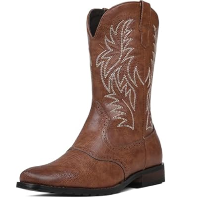 Cowboy Boots for Men, Western Men's Boots, Slip on Square Toe Boots, Slip Resistant Country Boots, Chunky Heel Ankle, Durable Short Boots for Spring Fall