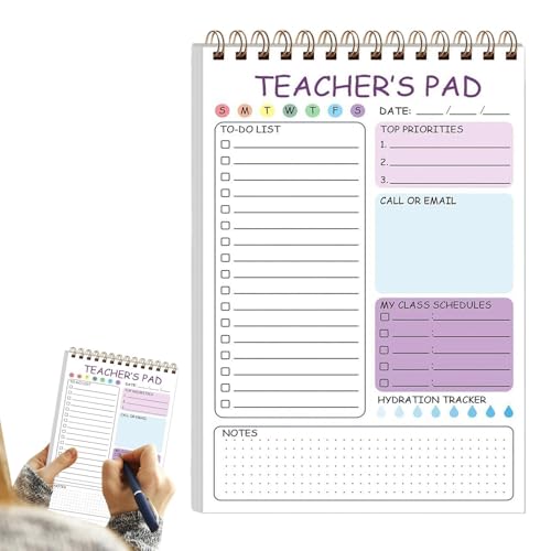 Phantasmia 教師のメモ帳 50シート パーティション付き 5.8x8.3インチ 持ち運び便利 黒色 (紫)