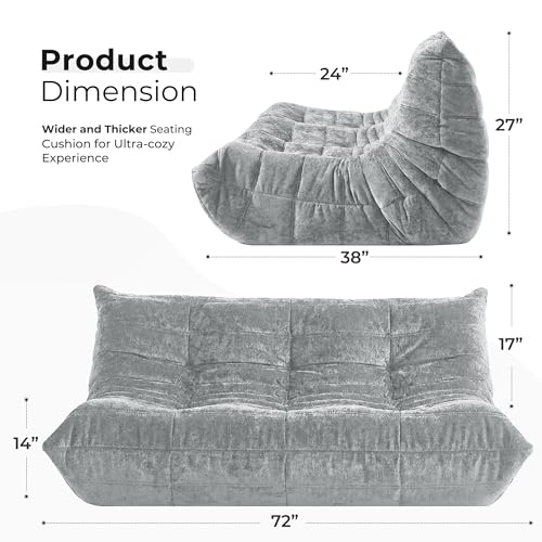 Image of HABUTWAY Giant Bean Bag Chairs Lazy Sofa for Adults,3 Seater,Light Grey