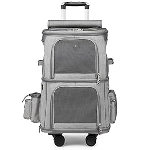 ZYLEDW Trasportino per Gatti Doppio con Ruote, Ampio, Grigio - Ideale per 2 Gatti
