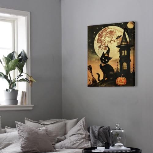 CHERHERART Czarny kot Halloween Vintage Płótno 45 x 60 cm