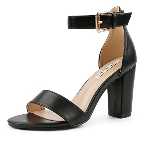 Joy In Love Womens 3.5" Chunky Block High Heels Ankle Strap Heeled Sandals Black-Pu Us11 #TOP1
