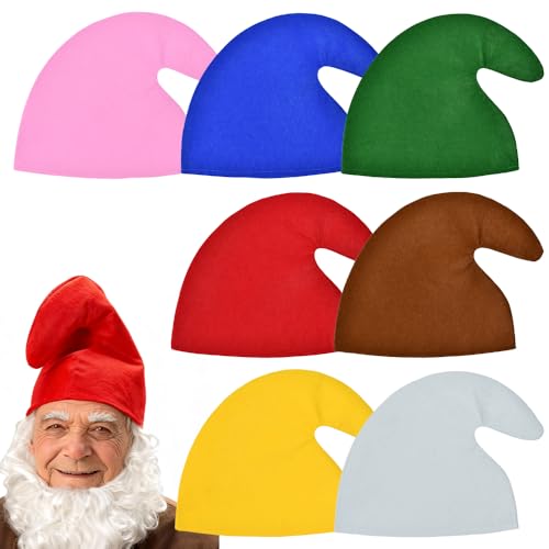 VGECEE 7 Pcs Gorro Gnomo Adulto Sombrero Elfo Navidad Gorro Enanito Blancanieves Adulto Gorro Disfraz Enanito Sombreros Puntiagudo Gorro de Pitufo Adulto Accesorios para Carnaval Halloween Fiesta