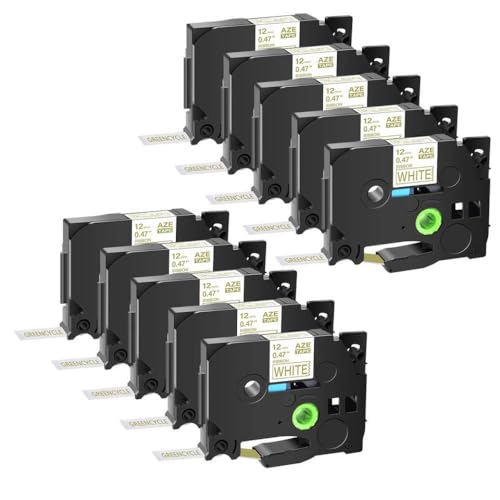 12mm 5/10pk�T�e��TZ TZE-RW34 RN34 R234 RE34���x���v�����^�[�ƌ݊����̂���T�e���̔�ϑw���b�s���O�e�[�v(10PK Gold On White)