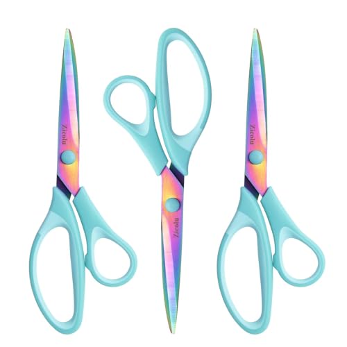 Zicolu 8.5" Scissors All Purpose, Multipurpose Office Scissors Set of 3 Pack, Titanium Coating Sharp Blade, Soft Comfort-Grip, Ideal for Fabric, School, Home, Craft & Sewing, Right/Left Handed, Blue