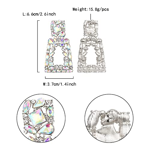 Flyonce Rectangle Dangle Earrings For Women Girls, Sparkle Rhinestone Crystal Geometric Statement Earrings Iridescent Clear Ab Silver-Tone #TOP5