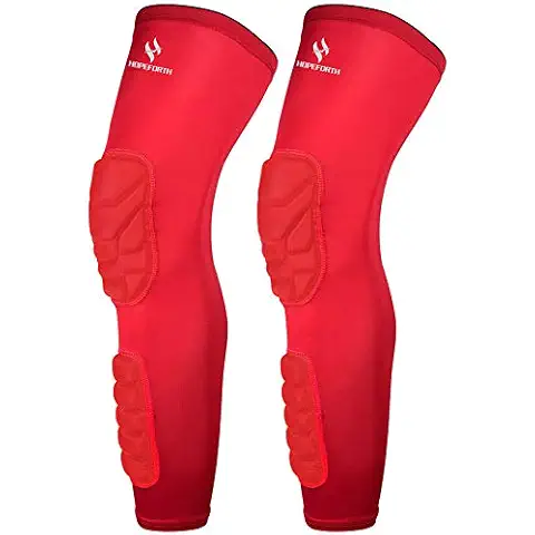 HOPEFORTH Knee Calf Padded 2 Pack Compression Leg Sleeve Thigh Sports Protective Gear Shin Brace Support for Football Basketball Volleyball Soccer Baseball Tennis Youth Kids Adult Cover